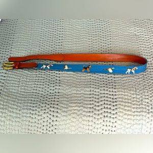 BROOKS BROTHERS x SMATHERS & BRANSON NEEDLEPOINT BELT! HUNT DOG PRINT! SIZE 38!